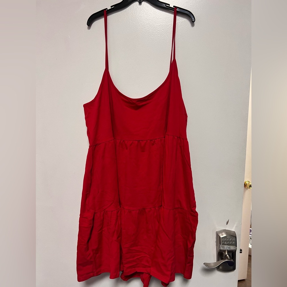 Boohoo Tiered Strappy Dress RED 28